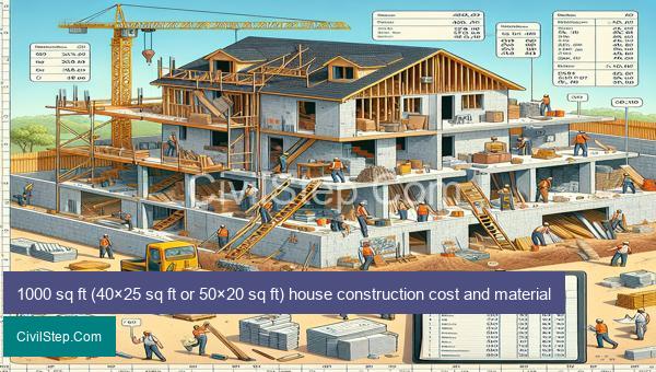 1000 sq ft (40×25 sq ft or 50×20 sq ft) house construction cost and material