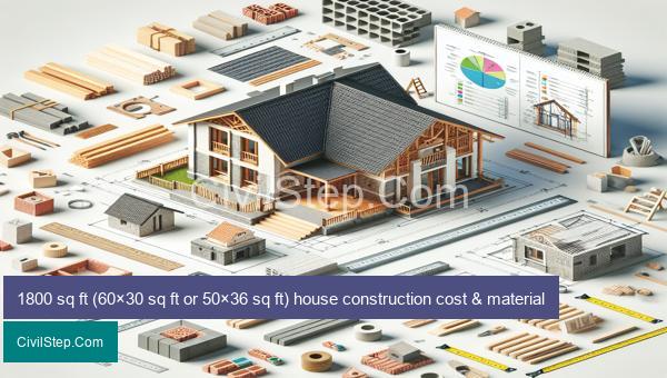 1800 sq ft (60×30 sq ft or 50×36 sq ft) house construction cost & material