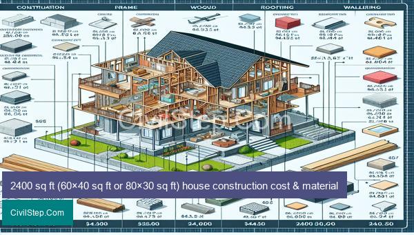 2400 sq ft (60×40 sq ft or 80×30 sq ft) house construction cost & material