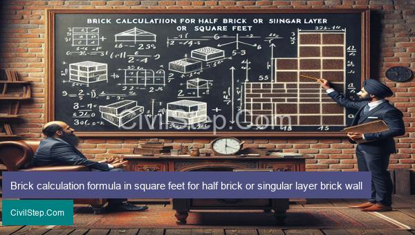 Brick calculation formula in square feet for half brick or singular layer brick wall