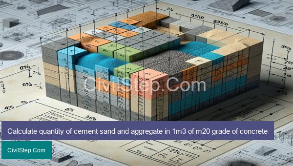 Calculate quantity of cement sand and aggregate in 1m3 of m20 grade of concrete