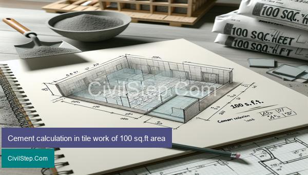 Cement calculation in tile work of 100 sq.ft area