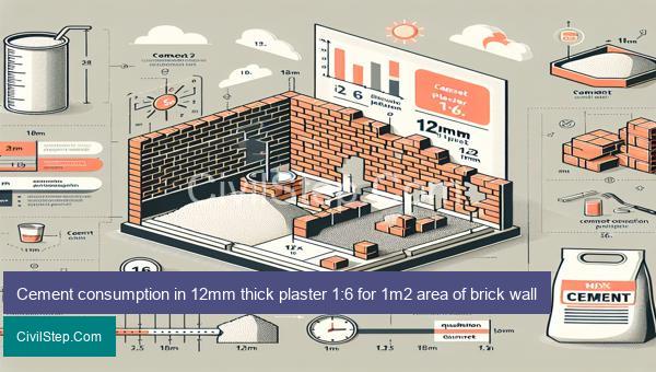 Cement consumption in 12mm thick plaster 1:6 for 1m2 area of brick wall
