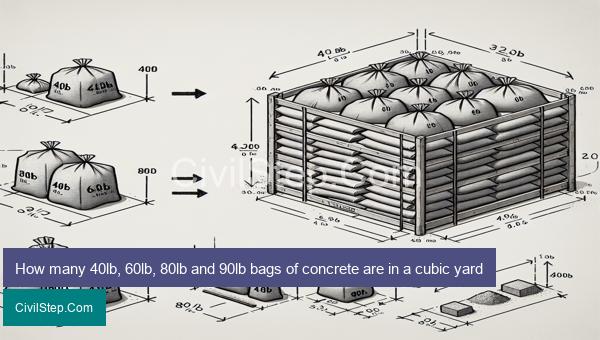 How many 40lb, 60lb, 80lb and 90lb bags of concrete are in a cubic yard