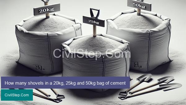 How many shovels in a 20kg, 25kg and 50kg bag of cement