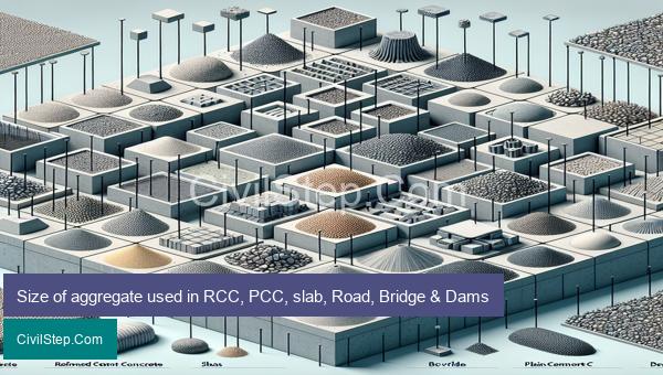 Size of aggregate used in RCC, PCC, slab, Road, Bridge & Dams