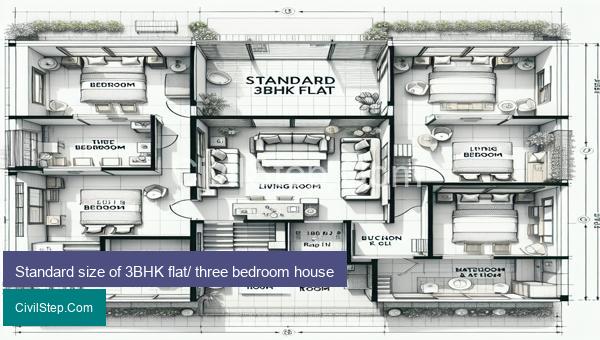 Standard size of 3BHK flat/ three bedroom house
