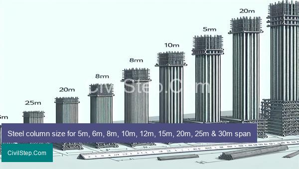 Steel column size for 5m, 6m, 8m, 10m, 12m, 15m, 20m, 25m & 30m span