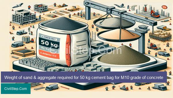 Weight of sand & aggregate required for 50 kg cement bag for M10 grade of concrete