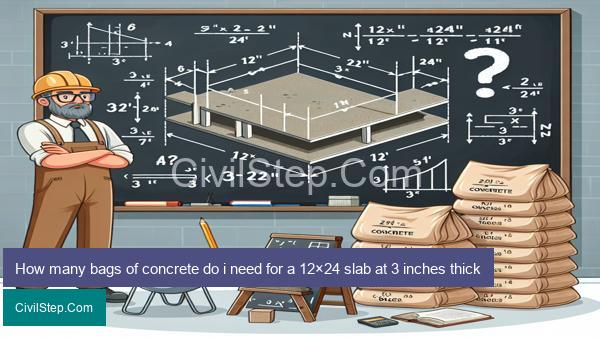 How many bags of concrete do i need for a 12×24 slab at 3 inches thick